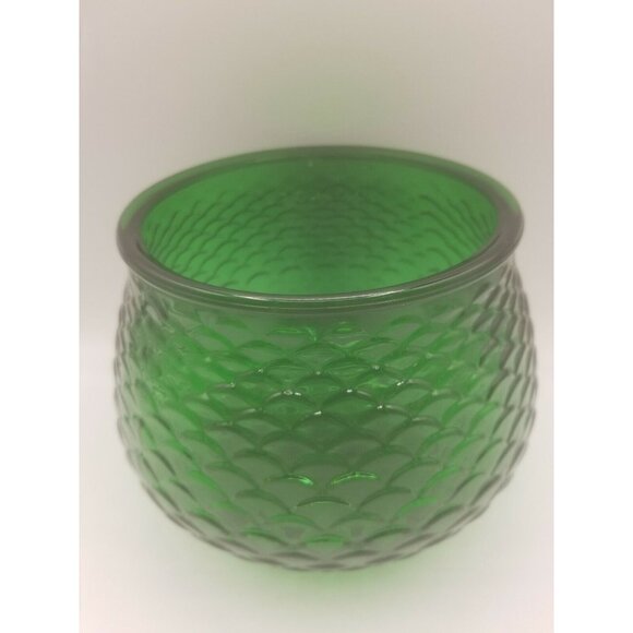 E O Brody USA Emerald Green Glass Planter Bowl Fish Scale Pattern G100 Vintage - Picture 4 of 9